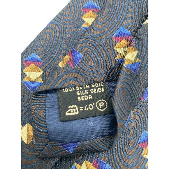 Ermenegildo Zegna Silk Tie Blue Brown Gold Red Geometric Swirl Abstract Italy - Picture 7 of 7